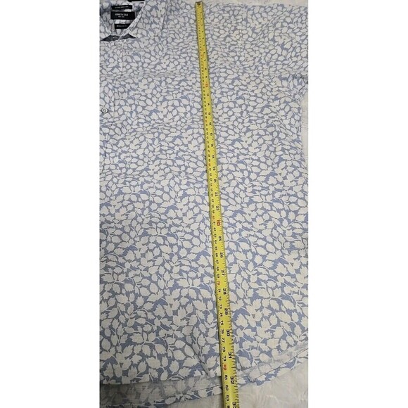 Kenneth Cole Button Down Short Sleeve Shirt Linen Blend Printed Blue White Sz 4X - Picture 7 of 9